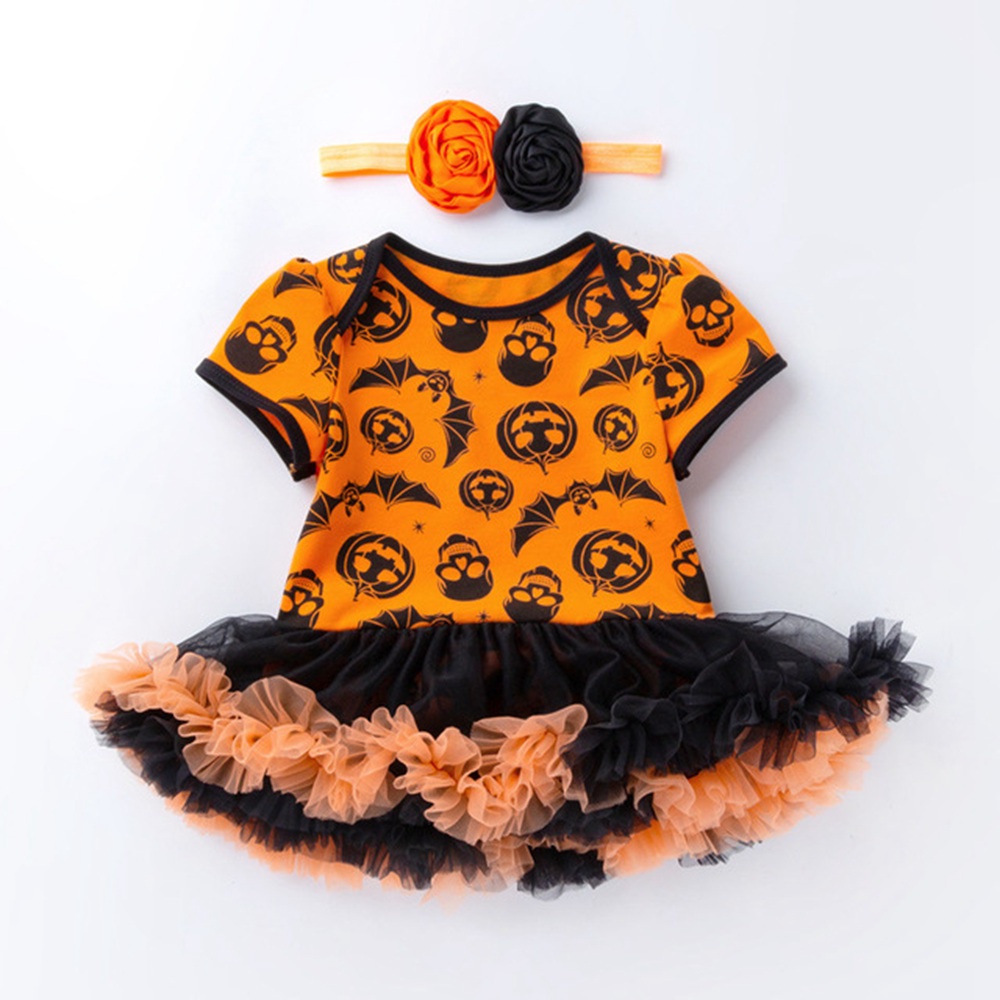 Bộ Trang Phục Hóa Trang Halloween Gồm Đầm Và Băng Cài Đầu Họa Tiết Bí Ngô Hoạt Hình Cho Bé Gái 0-2 Tuổi