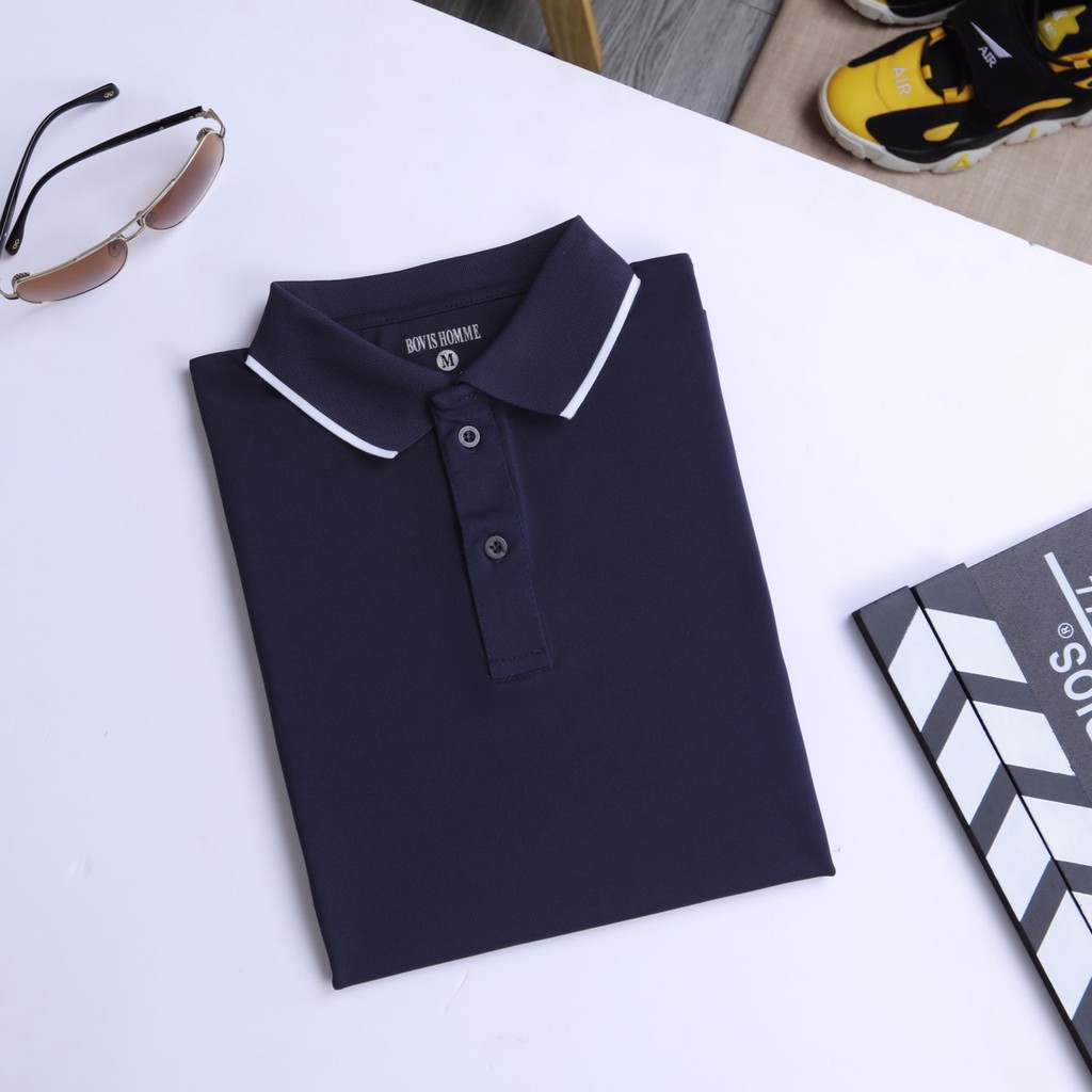 Áo Polo nam phối viền Bovis Homme, mã PL2021100, phom Slim-Fit vừa vặn giúp ôm dáng, chất vải chống nhăn (nhiều màu)