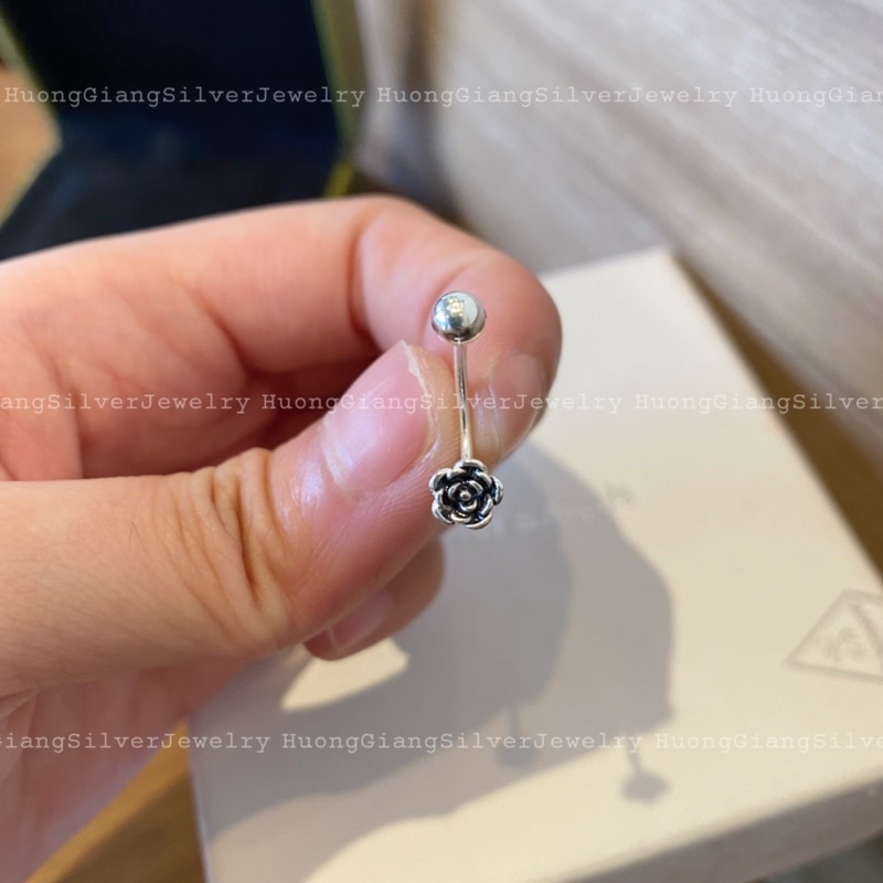 Khuyên rốn hoa hồng bạc s925 tuỳ chỉnh kích cỡ - HuongGiangSilver