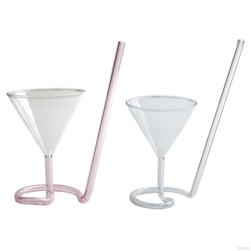 【Goodhome】Spiral glass cocktail glass long straw champagne glass wedding KTV bar wine