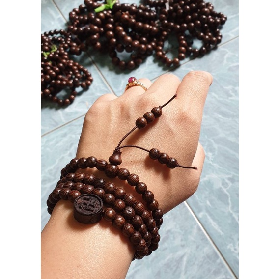 Vòng, tràng gỗ mun đuôi charm chữ Vạn  6ly, 7ly, 8ly