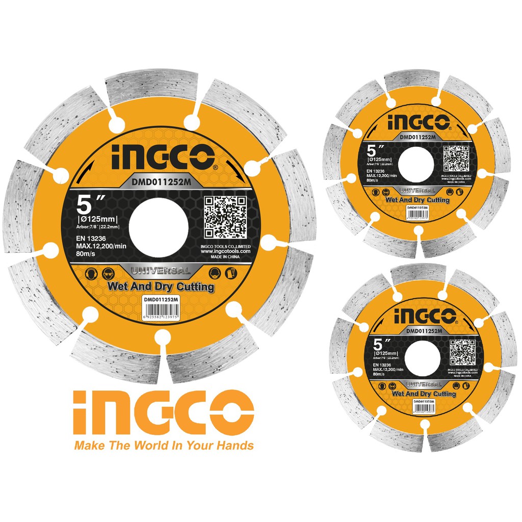 INGCO Đĩa cắt gạch khô 125mm 5inch Lỗ 22mm Wet And Dry Cutting DMD011252M