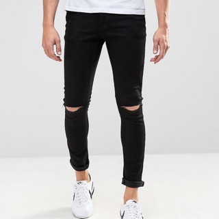 Quần jeans nam đen rách 2 gối , co dãn mềm , dáng ôm vừa chân , quần bò đen nam từ n4mstore