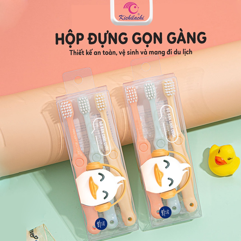 Bàn chải đánh răng cho bé Kichilachi set 3 chiếc chính hãng, lông tơ mềm mại không đau rát - MINIBOO