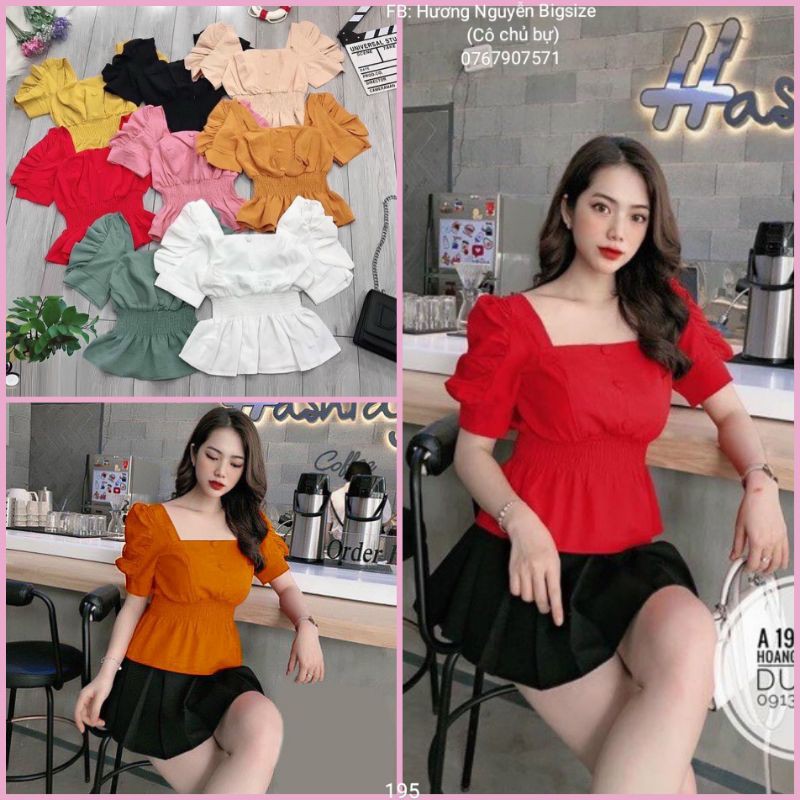 [Ảnh thật] 55-90kg Bigsize Áo Peplum Tay Phồng 8 Màu Siêu Xịn
