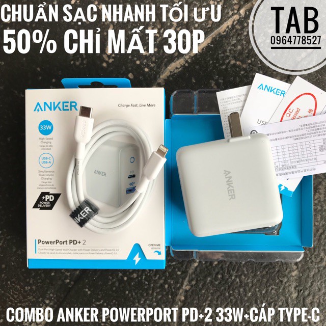 Sạc Anker PowerPort Pd+2 33w , Usb-c PD, PowerIQ2.0 - A2626 ( BH 18 Tháng )