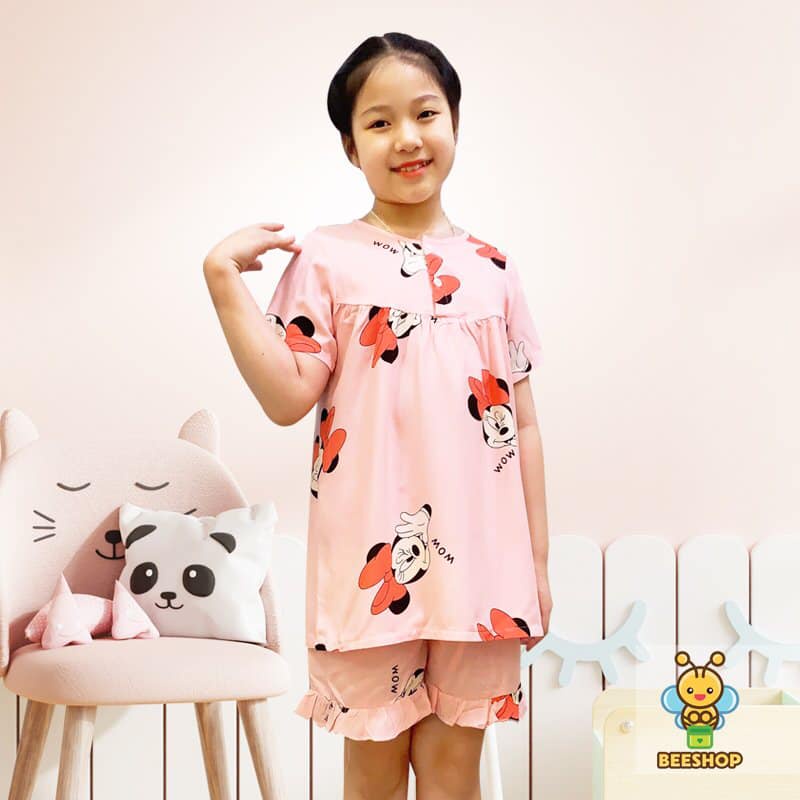 Đồ bộ lanh ngắn tay cho bé gái Set cộc tay trẻ em bigsize cao cấp Beeshop H21092