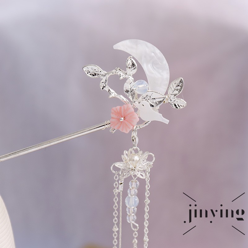 GETNOIVAS Trâm Cài Tóc Hình Mặt Trăng Đính Đá Phong Cách Trung Hoa