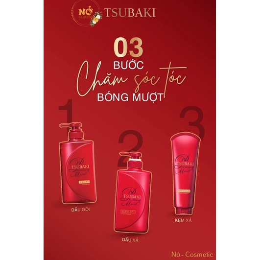 Bộ sản phẩm Gội Xả - Dầu Gội TSUBAKI Đỏ Dưỡng tóc bóng mượt Premium Moist Tsubaki (490ml/chai) Nở cosmetic