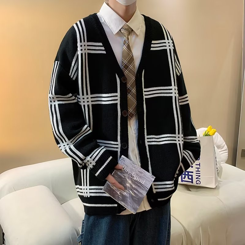 Áo Khoác cardigan Dệt Kim Dáng Rộng Kẻ Sọc Màu Tương Phản Thời Trang Mùa Thu 2022 Cho Nam
