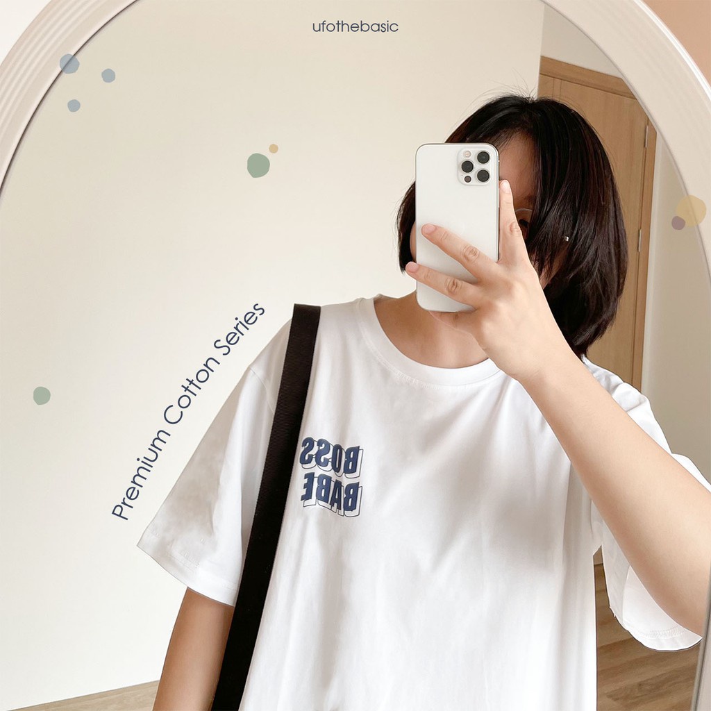 Áo phông nữ, áo thun nữ in chữ freesize, chất premium cotton cao cấp co dãn - ufothebasic - Hàng nhập khẩu