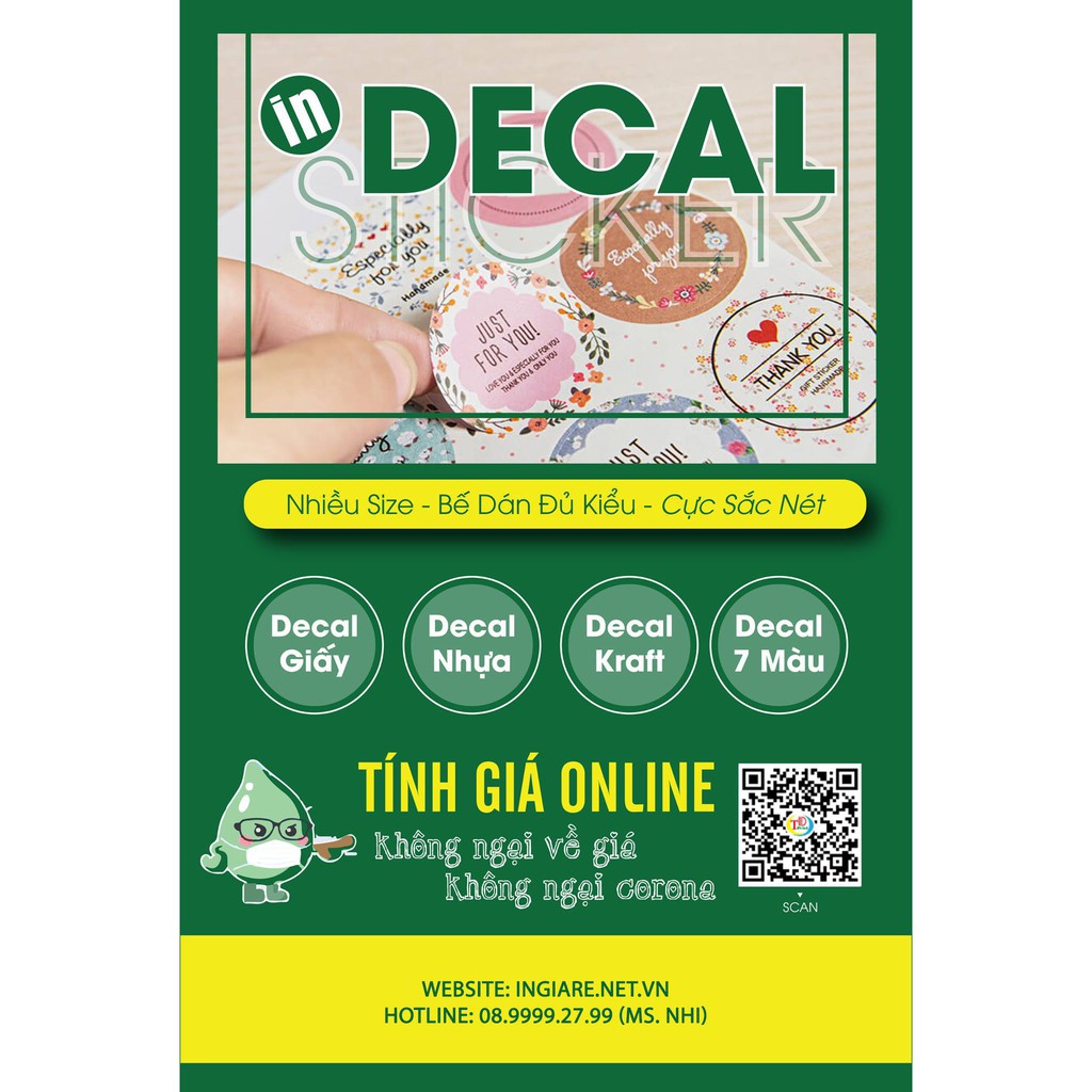 In decal giấy theo yêu cầu- in ghép ,cán bóng, cắt thẳng
