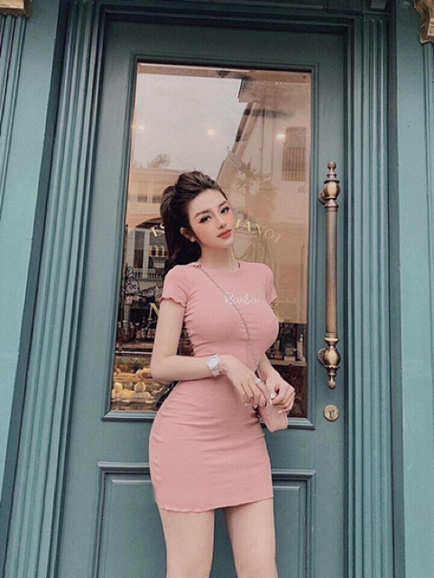 Đầm body cuốn biên tay ngắn ,đầm thêu chữ babie