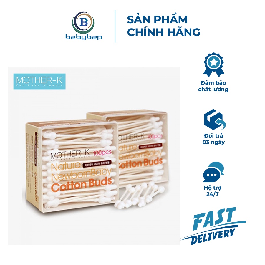 Tăm Bông Sơ Sinh Mother-K Hàn Quốc 100% Bông Chất Lượng Cao (100c)