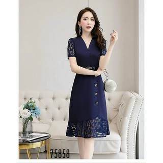 Đầm cổ V phối ren siêu sang