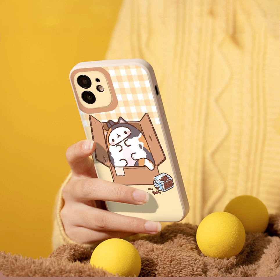 CÓ SẴN Ốp iPhone Mèo Mập Ốp lưng iphone mèo lười vuông cạnh 7/8/7Plus/8Plus/X/Xs Max/11/11 Pro/11/12/13 Pro Max