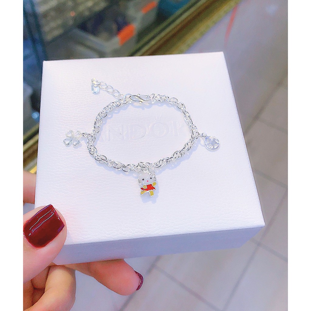 Lắc tay mèo Hello Kitty sơn sắc màu chất liệu bạc ta cho bé-Minh Tâm Jewelry