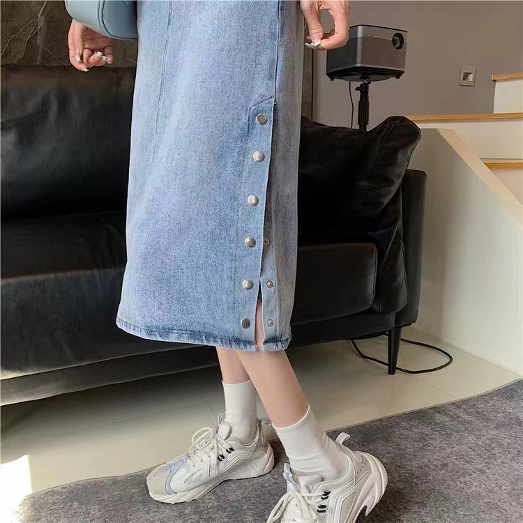 Chân Váy Jeans Dài Xẻ Tà Thời Trang Nữ Tính