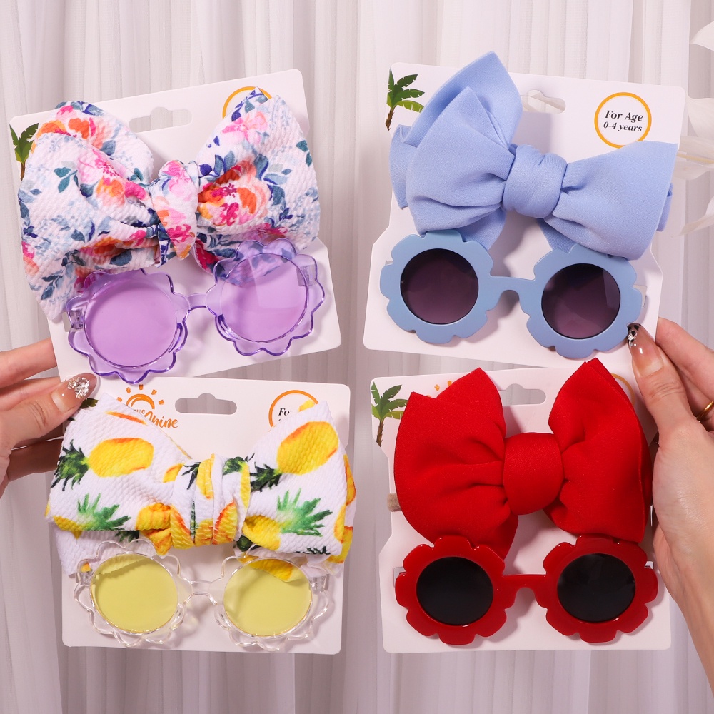 Bộ 2 món KIDSBOWS gồm băng đô đính nơ nylon + kính râm cho bé gái làm phụ kiện chụp ảnh thời trang