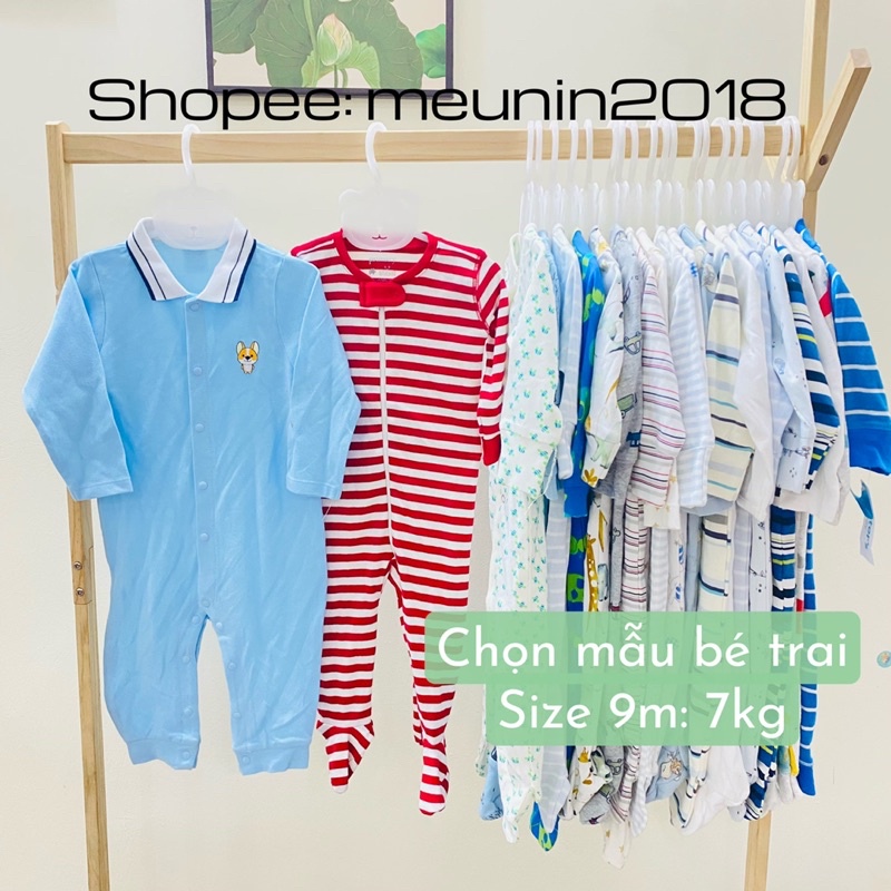 Bộ body liền thân cho bé trai nằm điều hoà chọn mẫu LỖI B chất liệu cotton xuất dư (size 9m: 7kg)