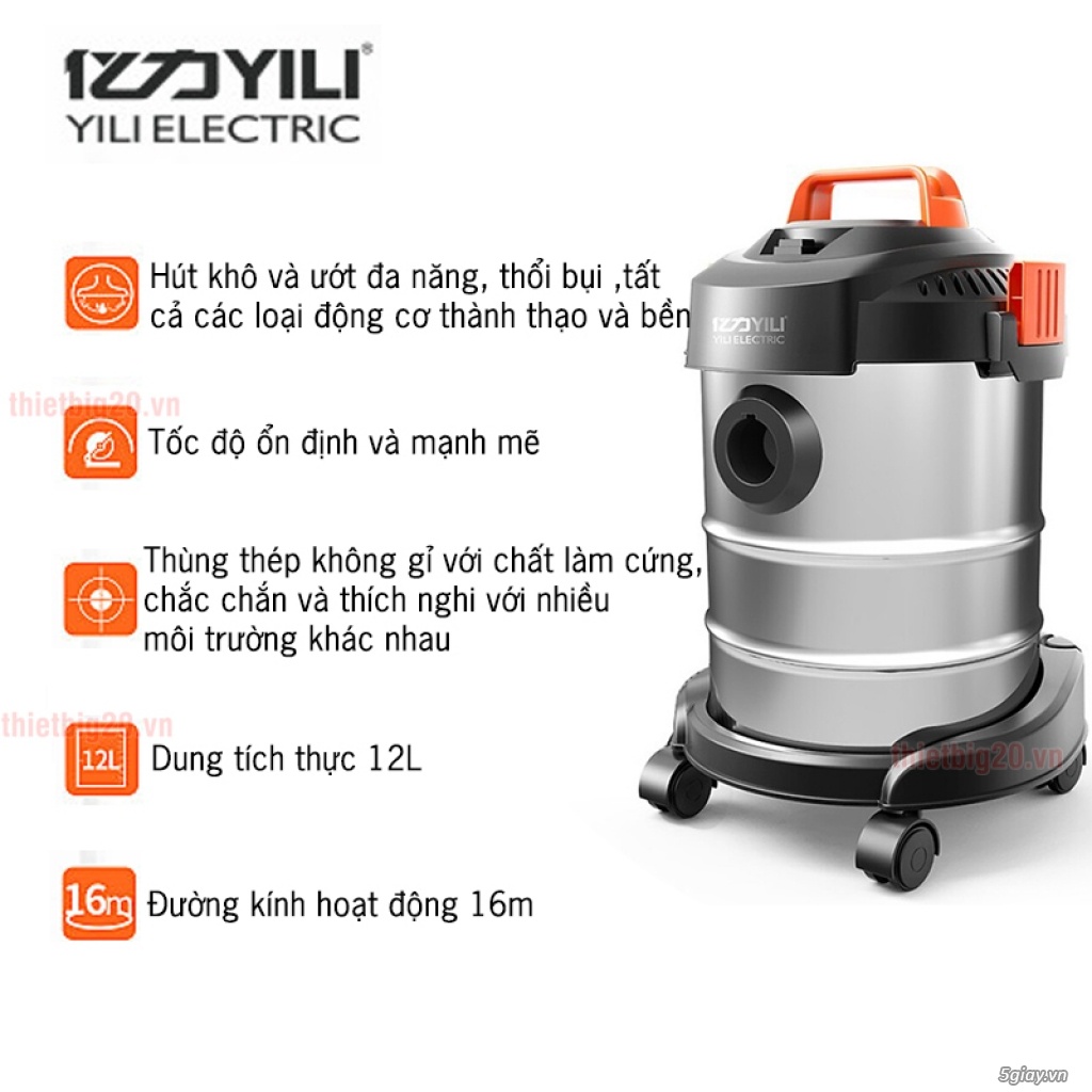 Máy Hút Bụi Công Nghiệp YILI ELICTRIC 12L Đầy Đủ Phụ Kiện Đi KÈM, Công Suất 1200W Hút Khô, Hút Nước, Thổi Gió- Hút Nhanh