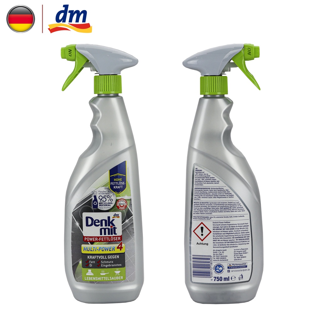 Chai xịt lau mặt bếp, vỉ nướng Denkmit Power-Fettlöser Multi-Power 4, 750ml - hàng nhập khẩu Đức - MKT.DENKMIT23