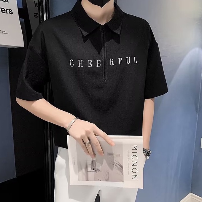 Áo Thun Polo Tay Ngắn In Chữ Phong Cách Hàn Quốc Đơn Giản Thời Trang Cho Nam simple áo polo nam fashion áo thun tay lỡ áo thun nam đẹp dây kéo áo thun nam có cổ from rộng