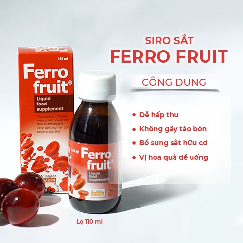 Sắt Ferro Fruit Siro vị trái cây giúp tái tạo hồng cầu tăng cường miễn dịch 300gr
