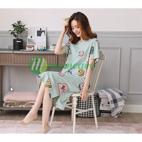 Váy ngủ mặc nhà thun cotton họa tiết xinh xắn - Đầm ngủ đẹp thời trang mùa hè giá rẻ