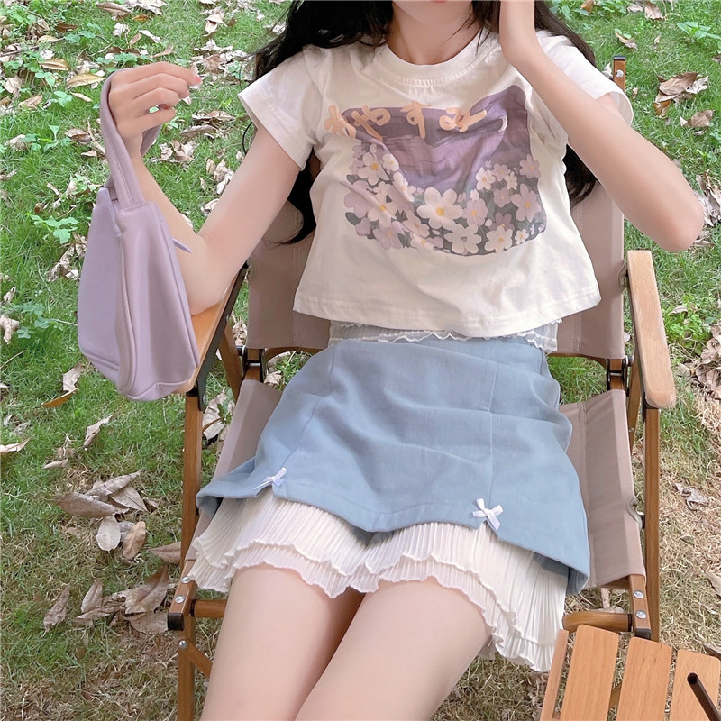 Áo Thun Lửng Tay Ngắn In Họa Tiết Tranh Sơn Dầu Cho Nữ