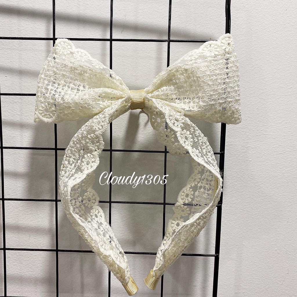 Cài tóc nơ ren thêu hoa phong cách Hàn Quốc