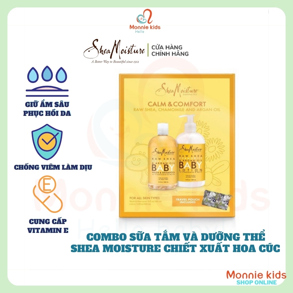 Combo sữa tắm và dưỡng thể cho bé Shea Moisture, set sữa tắm hoa cúc 384ml - Monnie Kids