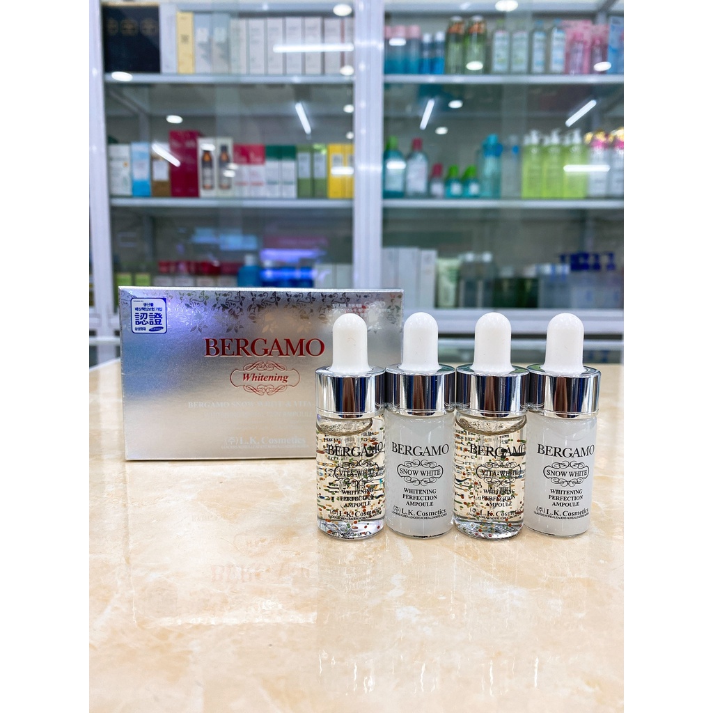 Hộp 4 Chai Tinh Chất Serum Bergamo Snow White Whitening Hàn Quốc 8mlx4