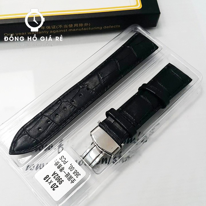 Dây đồng hồ da + khóa bướm bạc, size 18,19,20,21,22,24mm siêu bền