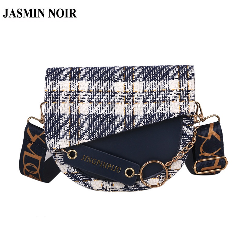 Túi đeo chéo JASMIN NOIR bằng canvas kẻ sọc phối dây xích thời trang cho nữ
