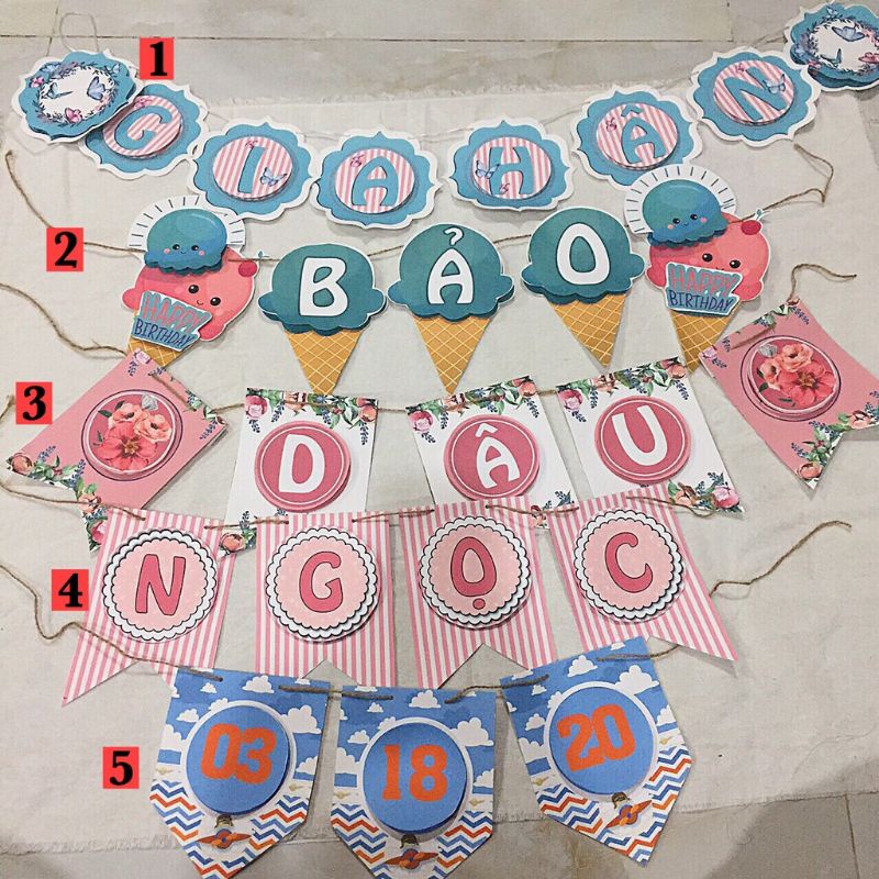 Dây chữ tên bé theo yêu cầu hàng thiết kế riêng tính trên 1 chữ cái - BiBo baby