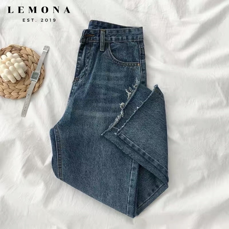 6966 | Quần Jeans Suông Vừa Rách Gấu Basic Ulzzang Hàn Quốc