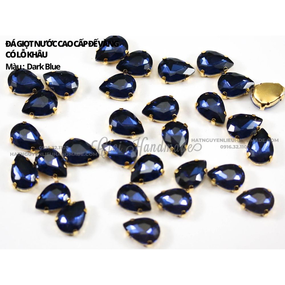 Set 10 hạt đá giọt nước cao cấp đế vàng có lỗ khâu link 1/3 Cici Handmade chuyên hạt đá hạt pha lê hạt cườm hạt trang sứ