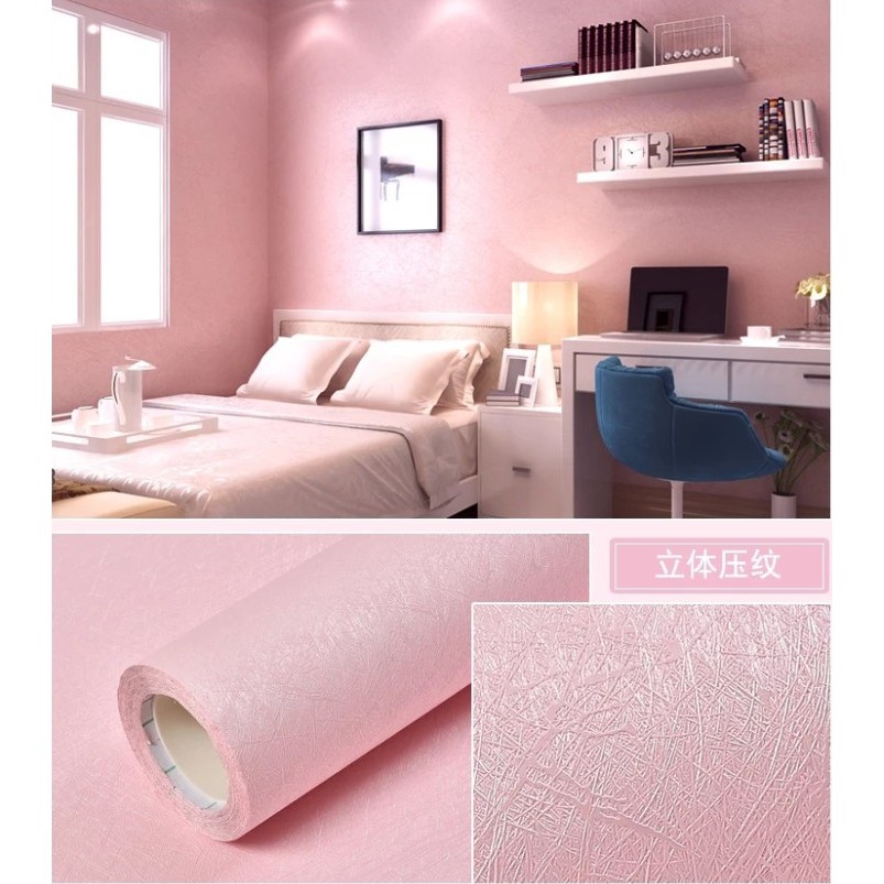 Decal giấy dán tường hồng sợi khổ 45cm keo sẵn