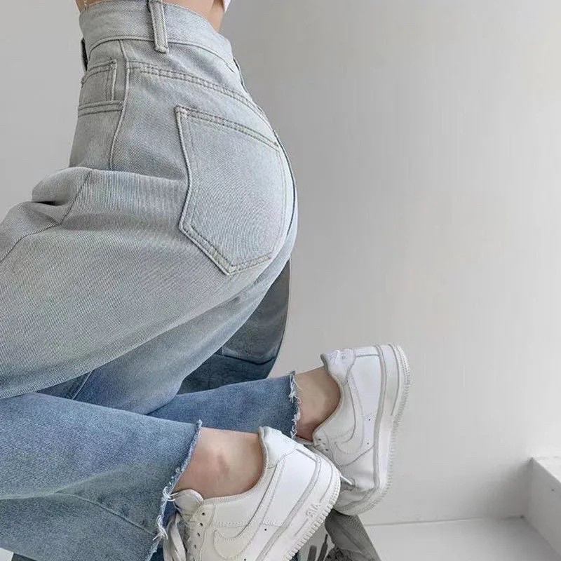 (H.N.M) Quần jean nữ ống rộng loang màu xanh nhạt rách sọc 2 bên kiểu dáng trẻ trung thời trang hot trend
