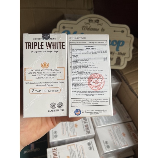 [CHÍNH HÃNG] Viên uống trắng da và chống nắng TRIPLE WHITE 50 viên của Mỹ - giảm nám, tàn nhang, sáng da