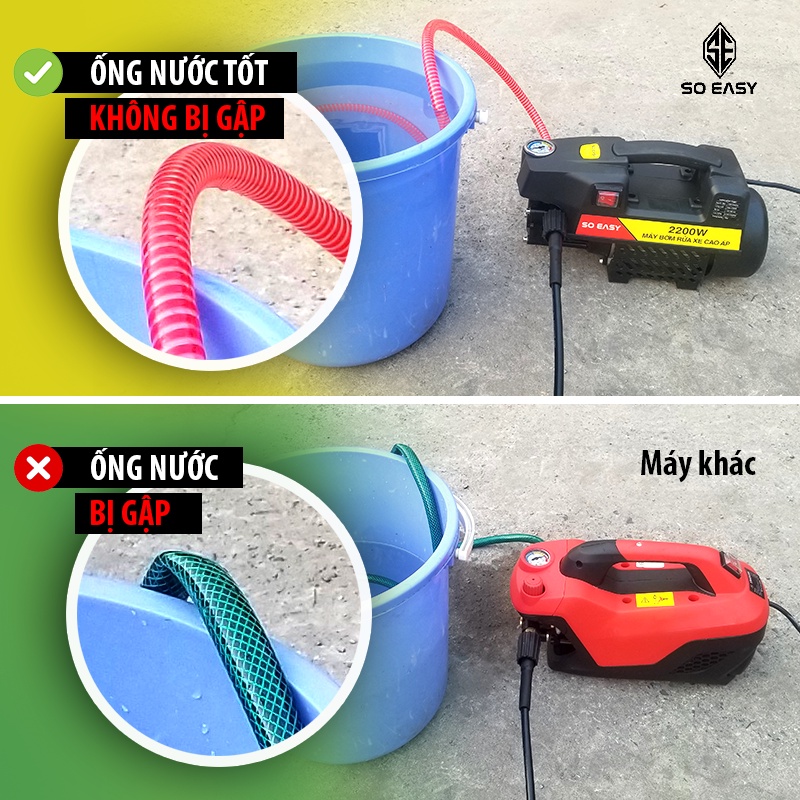 Máy rửa xe mini gia đình So Easy áp lực cao công suất mạnh 2200W xịt sân vườn,rong rêu dây cao áp 15M C0002B3