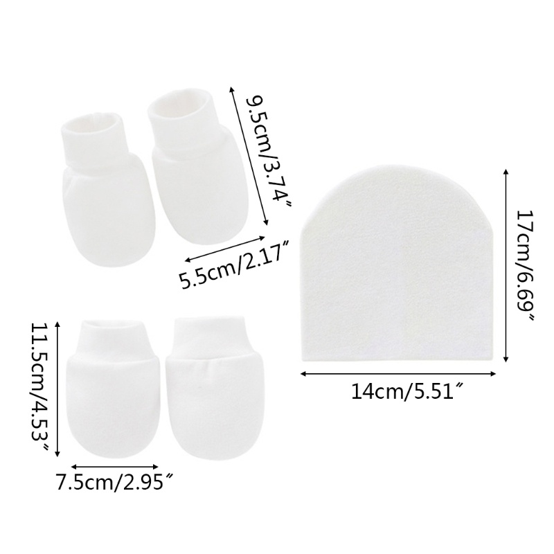 Bộ Găng Tay + Mũ + Vớ + Vớ Bảo Vệ Mặt Chống Trầy Xước Bằng Cotton Dệt Kim Cho Bé Sơ Sinh