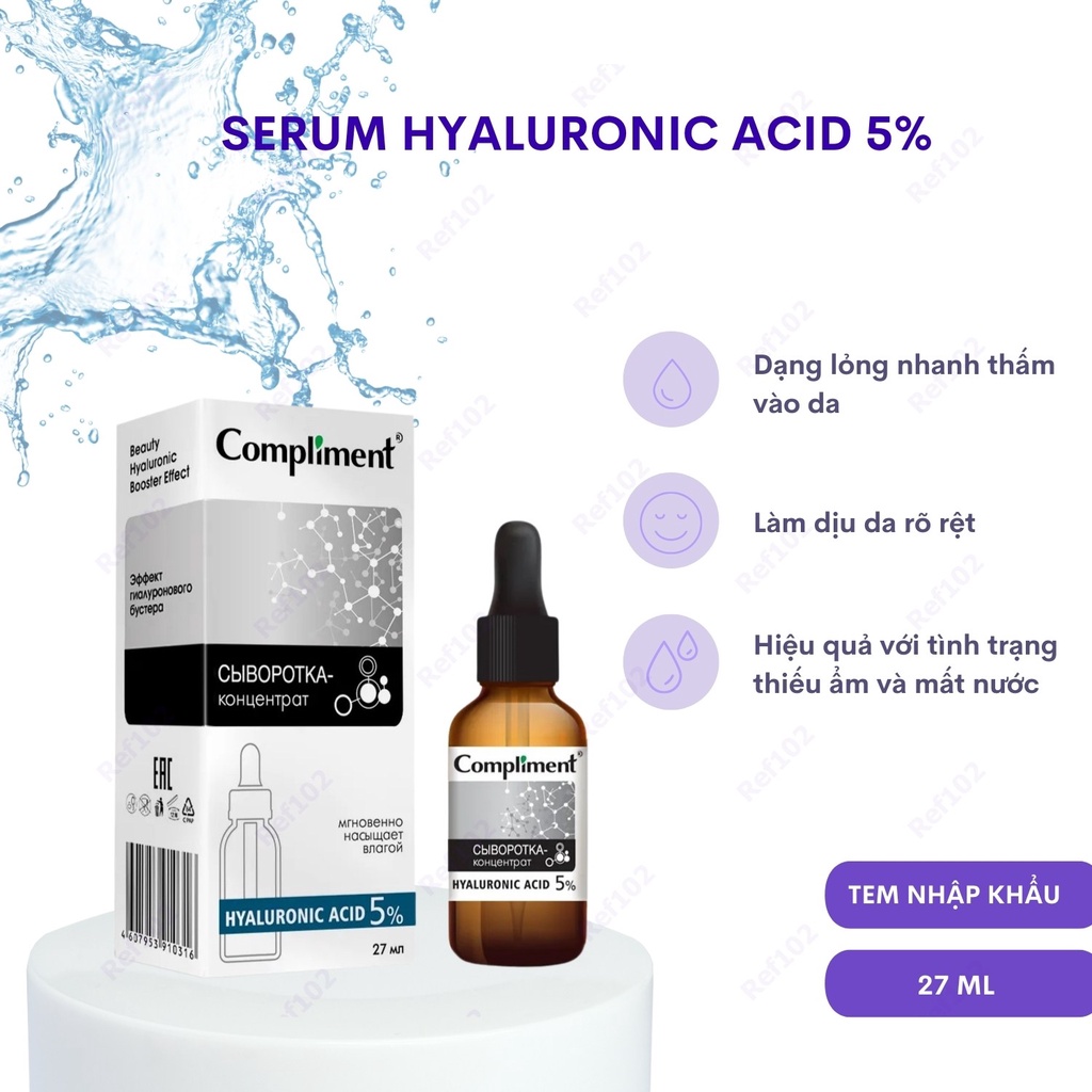 Serum HA Compliment Hyaluronic Acid 5% + B5 cấp nước, giữ ẩm, phục hồi 27ml