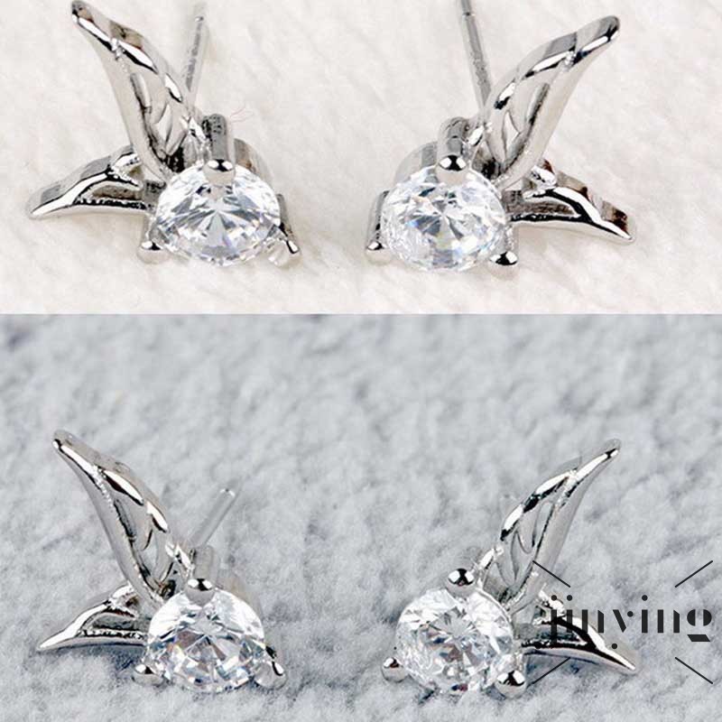 GETNOIVAS Khuyên tai mạ vàng trắng hình đôi cánh đính đá xinh xắn