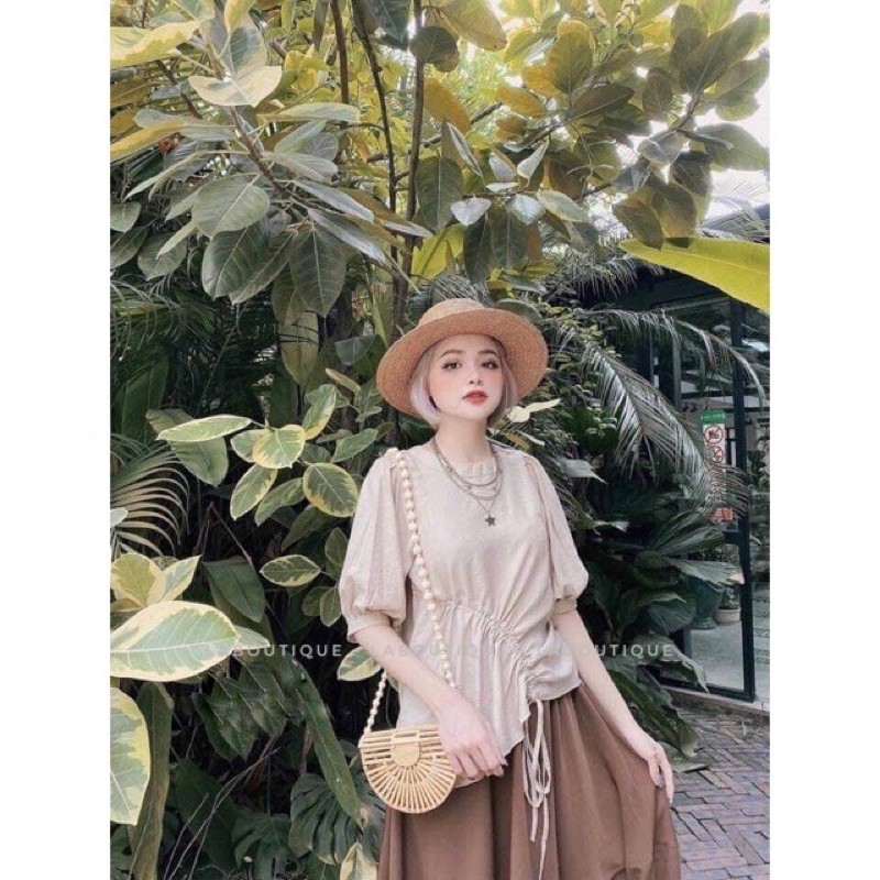 SP11- SET CHÂN VÁY NÂU DÀI, ÁO RÚT EO CHẤT ĐẸP