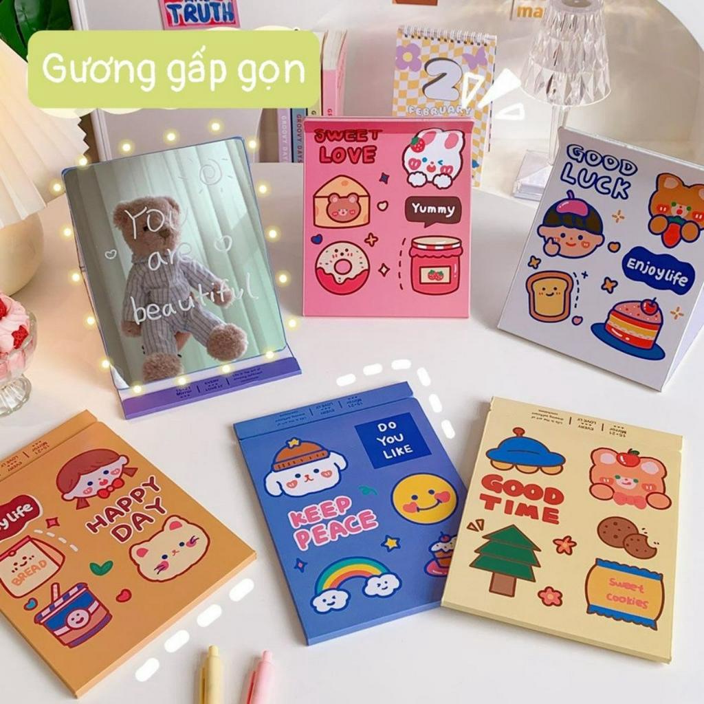 Gương để bàn trang điểm gấp gọn full viền da PU SH119