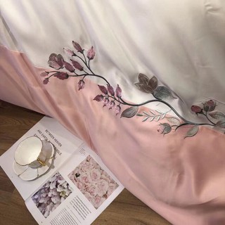 set chăn ga gối lụa lohem ipsum hồng 4 món