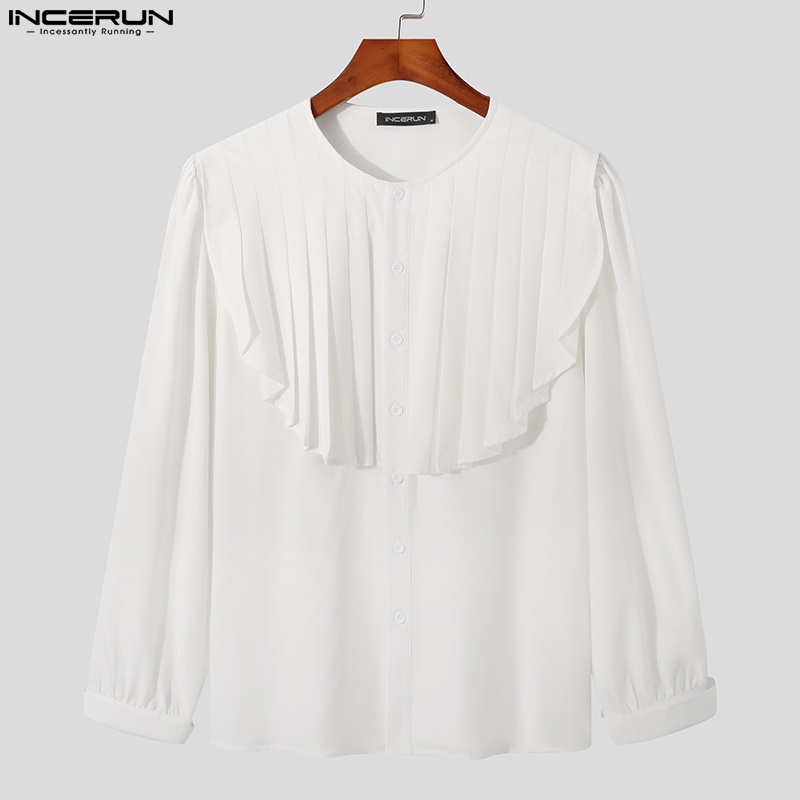 Áo sơ mi INCERUN tay dài dáng rộng cài nút phong cách thanh lịch thời trang cho nam