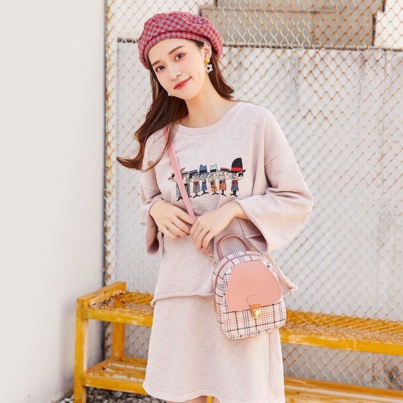 Balo nữ mini đẹp kẻ sọc caro da mềm thời trang trẻ trung phong cách sành điệu ST0066